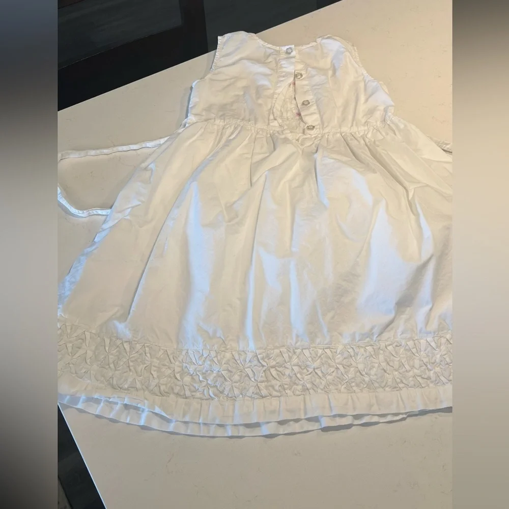 White Cotton Kids Dress with Floral Accents